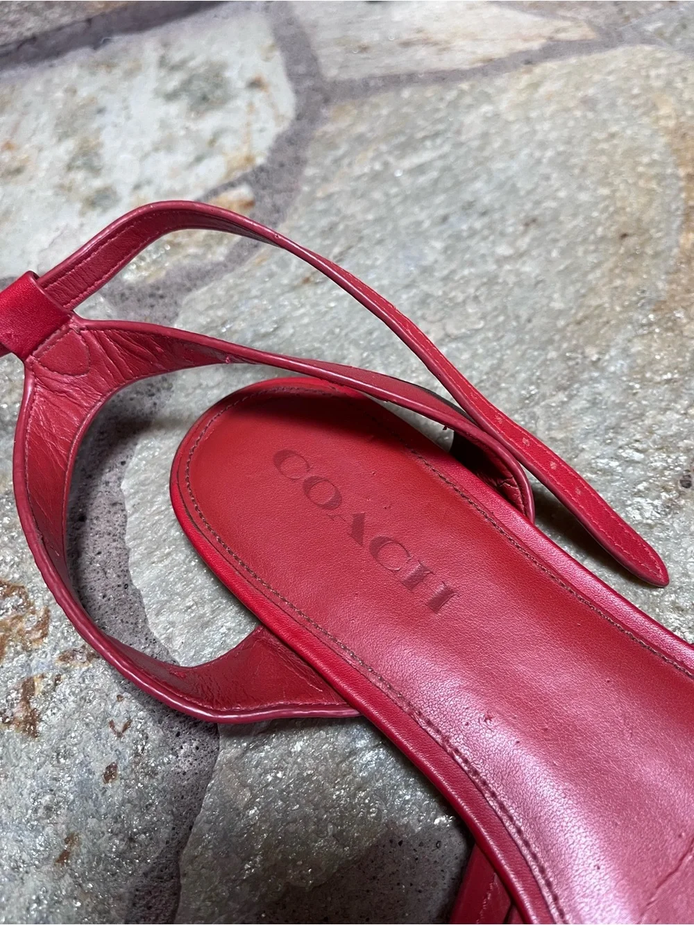 Coach red leather braided ankle strap sandals 8.5